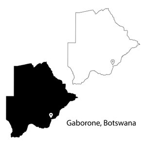 Gaborone Botswana Karte Hauptstadt Landort Pin Schwarz Weiß Silhouette Umriss Geografie Region Region Gaborone Karte jpg svg png ai eps