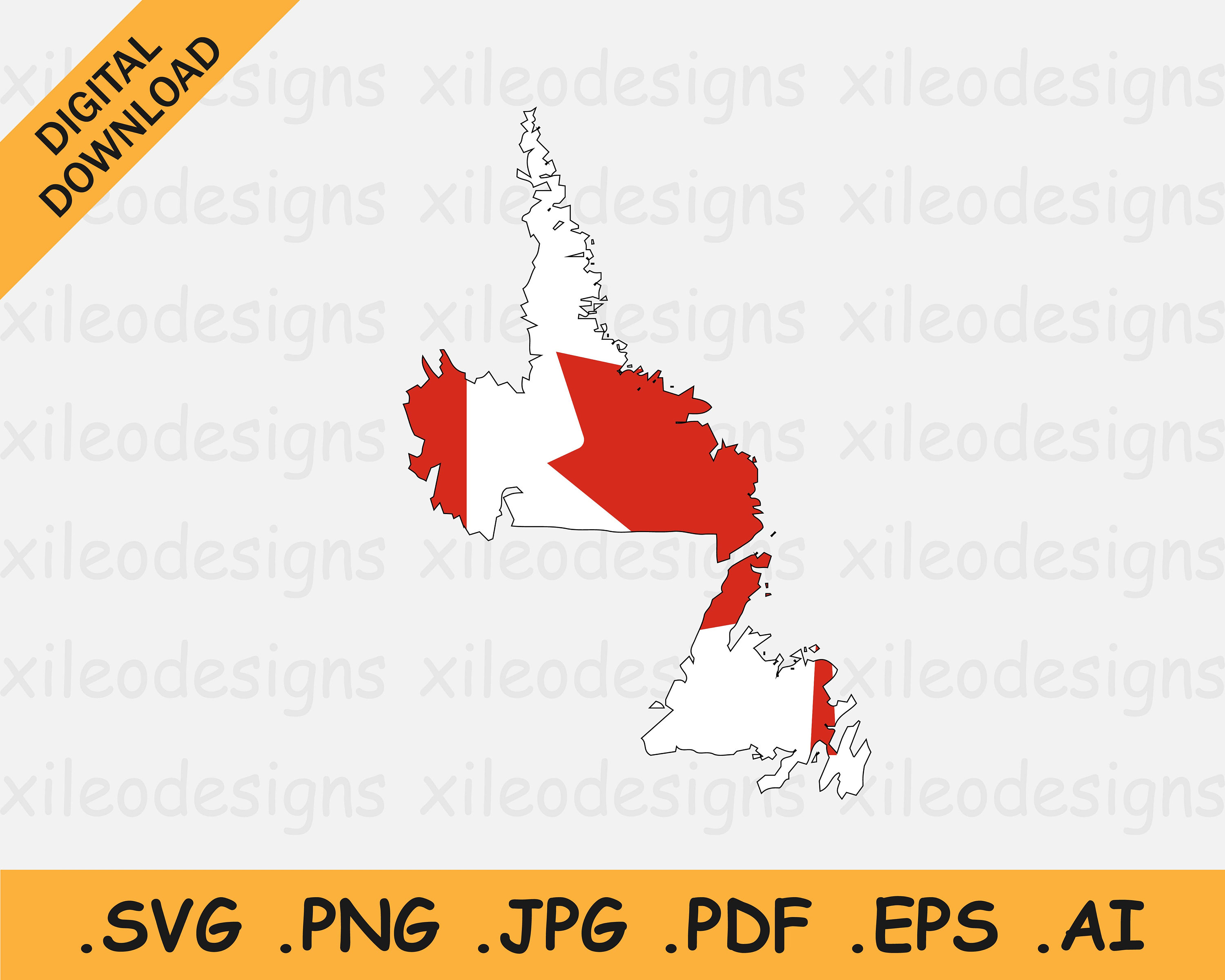 Newfoundland and Labrador Map Canada Flag SVG, Canadian Province Banner  Shape Border Boundary Outline, Cricut Cut Vector, eps ai png jpg pdf, image size:3000x2400