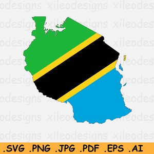 Tanzania Vlag Kaart SVG- Tanzaniaanse Cricut Cut File, Land Natie Silhouet schets Atlas, Scrapbook Clipart Vector Icon- eps ai png jpg pdf