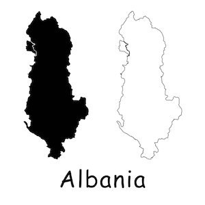 Mappa dell'Albania, Mappa dell'Albania nera piena, Mappa dettagliata dell'Albania, Mappa nazionale dell'Albania, Download digitale istantaneo svg png eps ai