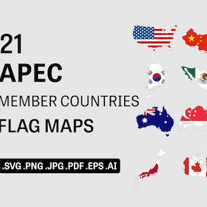 APEC Vlag Kaart SVG, Lidstaten Set, Azië Land Natie Nationale Grens Grens Outline Geografie Atlas Vector Icon eps ai png jpg pdf