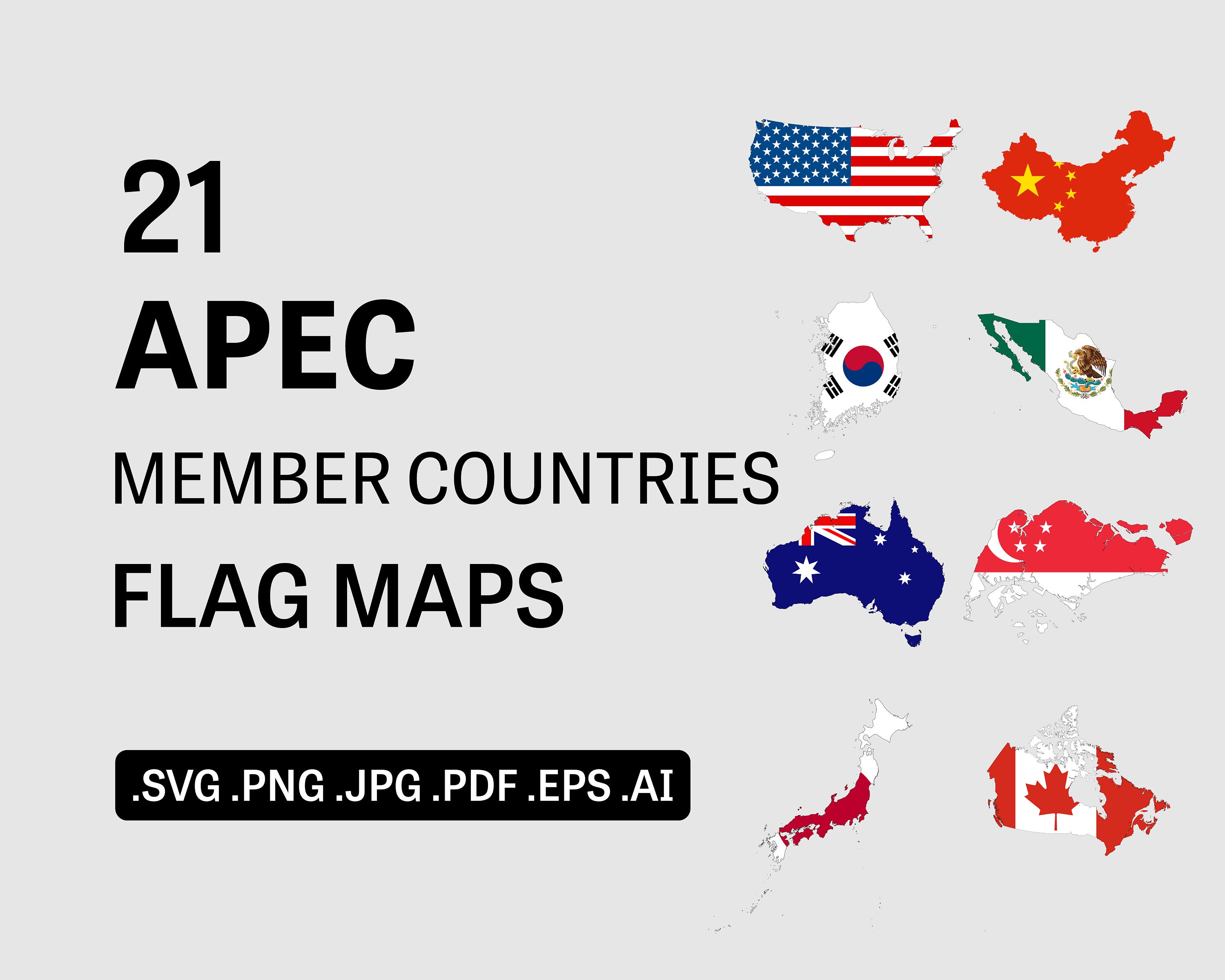 APEC Flag Map SVG Member Countries Set Asia Country Nation Etsy Australia