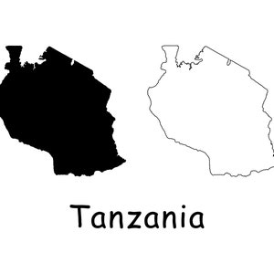 Karte von Tansania, Landkarte Tansania, schwarz weiß detaillierte solide Umriss Landeskarte von Tansania, sofortiger digitaler Download svg png eps ai