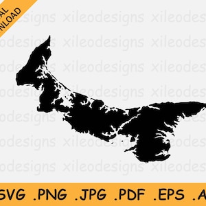 Isla del Príncipe Eduardo Canadá Mapa SVG - Provincia Canadiense Border Boundary Shape Black Silhouette, Cricut Cut File Vector, eps ai png jpg pdf