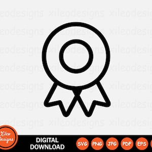 Award Line Icon SVG Badge Ribbon Achievement Success Win Winner Reward Symbol Sign Clipart Cricut Vector Digital Download png jpg pdf eps ai