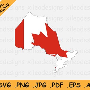Ontario Karte Kanada Flagge SVG, Kanadier Provinz Banner Form Rand Rand Umriss, Cricut Cut File Vektor Clipart Icon, eps ai png jpg pdf