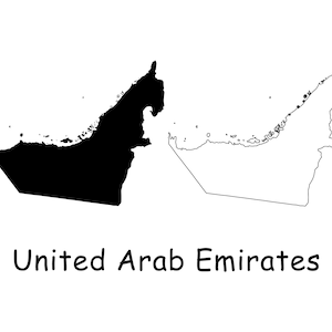 Karte von VAE, Vereinigte Arabischemirate Karte, schwarz weiß detaillierte solide Umriss Boundary Map der VAE Sofortiger digitaler Download svg png eps ai