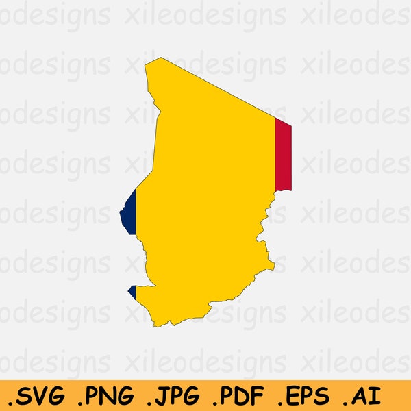 Chad Map Flag SVG - Map of Chad, Chadian National Flag, Chad Map SVG, Instant Digital Download Country Clipart Icon File, eps ai png jpg pdf