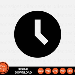 May include: A black circle with a white clock hand pointing to the left. The clock hand is bent at a 90-degree angle.
