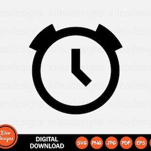 May include: Black and white clock icon with a simple design. The clock face is a circle with a single hand pointing to the right. The clock has a rounded rectangular shape at the top.