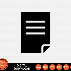 Icono de archivo de documento SVG, papel, página, carta, formulario de solicitud en blanco, hoja, signo, símbolo, Cricut, clipart, vector, descarga digital png, jpg, pdf, eps, ai