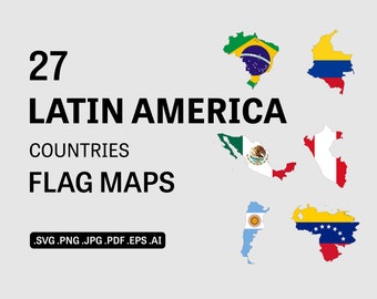 Latin America Flag Maps SVG, Countries Country Bundle Nation National Border Boundary Outline Geography Atlas Vector Icon eps ai png jpg pdf