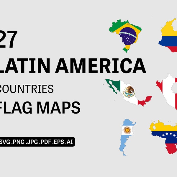 Latin America Flag Maps SVG, Countries Country Bundle Nation National Border Boundary Outline Geography Atlas Vector Icon eps ai png jpg pdf