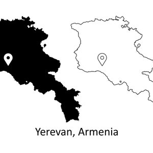 Eriwan Armenien Karte Hauptstadt Landort Pin Schwarz Weiß Silhouette Umriss Geografie Region Bereich Armenische Landkarten jpg svg png ai eps