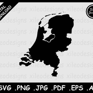 Pays-Bas Carte SVG, Frontière nationale du pays néerlandais, Hollande Silhouette noire Découpe Cricut Cut File Vector, png jpg jpeg pdf ai eps