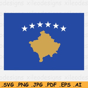 Bandera de Kosovo SVG, Bandera nacional de la nación kosovar, Cricut Cut File, Descarga digital, Clipart Vector Graphic Icon - eps ai png jpg pdf