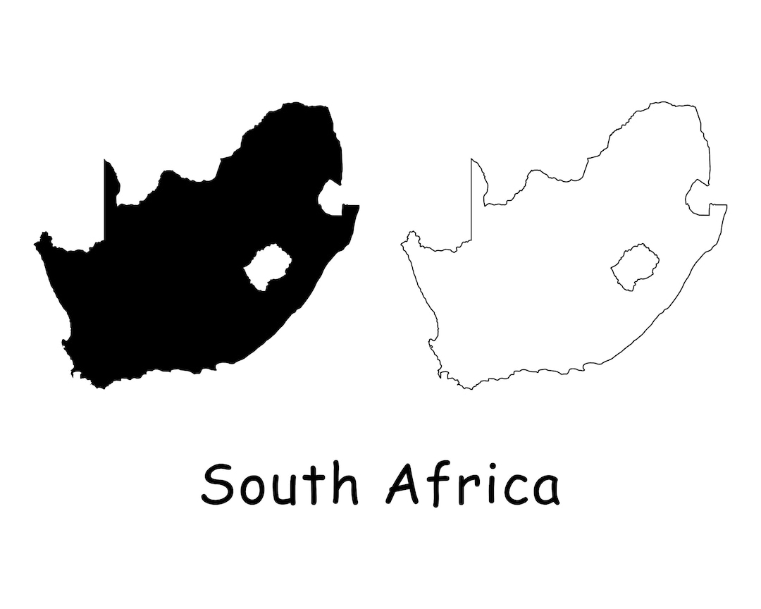 South Africa Map, Black and White Detailed Solid Outline Line Boundary ...