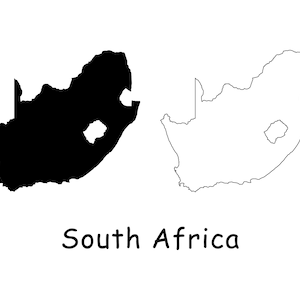 Südafrika Karte, detaillierte schwarzweiße solide Umrisslinie Boundary Country südafrikanische Karte, sofortiger digitaler Download svg png eps ai