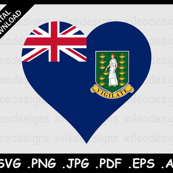 Maagdeneilanden Hart Vlag SVG, Britse VI Love Shape Vlag, Icon Symbol Sign Clipart Emoji Vector Digital Instant Download png jpg eps pdf ai