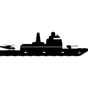 Fregata nave da guerra con eliporto, molo per elicotteri, nave da guerra militare navale della Marina, nave da guerra marittima oceanica, download digitale istantaneo svg png eps ai