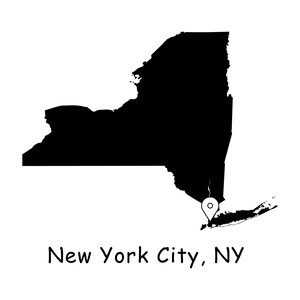 New York City auf der New York State Karte, New York City NYC NY Karte, New York City Lage Pin Drop Map, sofortiger digitaler Download svg png eps jpg