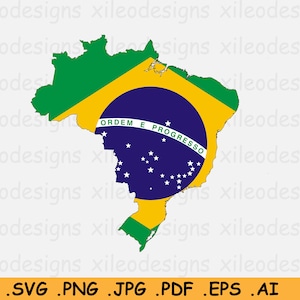 Carte du Brésil Drapeau SVG - Carte du Brésil Drapeau national brésilien Carte du Brésil SVG Téléchargement numérique instantané Pays Clipart - svg eps ai png jpg pdf