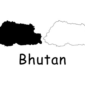 Karte von Bhutan, Bhutan Country Map, detaillierte solide Schwarzweiß-Grenzkarte von Bhutan, sofortiger digitaler Download svg png eps ai