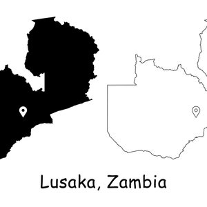 Lusaka Sambia Karte Hauptstadt Landort Pin Schwarz Weiß Silhouette Umriss Geografie Region Ort Sambian Maps jpg svg png ai eps