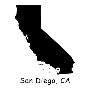 カリフォルニア州の地図上のサンディエゴ、サンディエゴ CA 米国地図、サンディエゴ カリフォルニア CA 位置ピンドロップマップ、インスタントデジタルダウンロード svg png eps