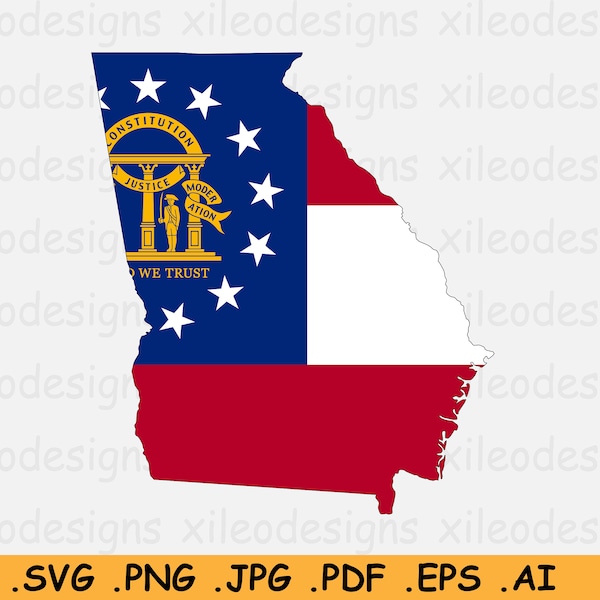 Georgia State Flag Map SVG, United States of America, GA USA Border Boundary Shape, U.S American Cricut Cut File Clipart, eps ai png jpg pdf