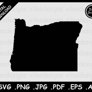 Oregon Map SVG, OR USA State Boundary Border, Oregonian United States Black Silhouette Cricut Cut File Vector Icon, png jpg jpeg pdf eps ai