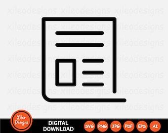 Krant lijn pictogram SVG nieuwsartikel papier Media Flyer png jpg eps ai pdf digitale download vector grafische clipart vector teken symbool Cricut