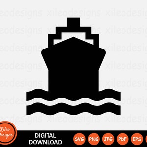 Ikona kontenerowca SVG Łódź Statek transportowy Widok z przodu png jpg eps ai pdf Cyfrowe pobieranie Grafika wektorowa Clipart Wektor Znak Symbol Cricut