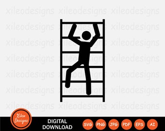 Klimladder Man traplopen persoon omhoog omlaag stok figuur symbool pictogram teken grafische clipart vector Cricut digitale svg png jpg eps pdf ai