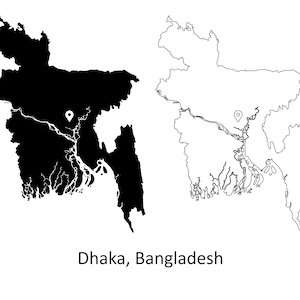 Dhaka Bangladesch Karte Hauptstadt Landort Pin Schwarz Weiß Silhouette Umriss Geografie Region Dhaka Maps jpg svg png ai eps