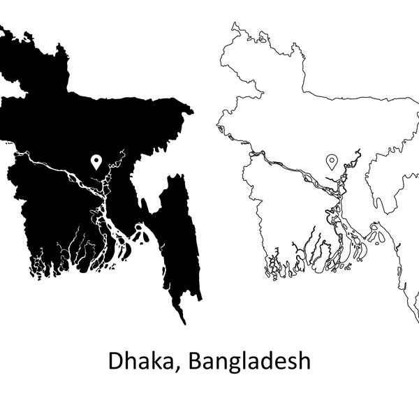 Dhaka Bangladesh Map Capital City Country Location Pin Black White Silhouette Outline Geography Region Area Dhaka Maps jpg svg png ai eps