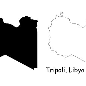 Tripoli Libyen Karte Hauptstadt Landort Pin Schwarz Weiß Silhouette Umriss Geografie Region Region Libyschen Landkarten jpg svg png ai eps