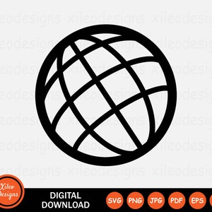 Ikona linii globu SVG Ziemia Globalny okrągły okrągły drut Znak symbol Cricut Grafika wektorowa Wektor cyfrowy Pobierz Clipart png jpg eps ai pdf