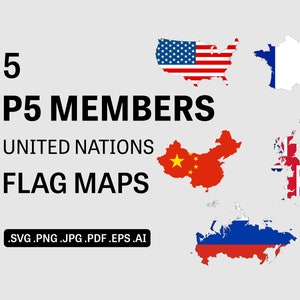 P5 Vlag kaart SVG Set - Lidstaten, VN Land Natie Nationale Grens Grens Overzicht Geografie Atlas Vector Icon, eps ai png jpg pdf