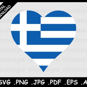 Grèce Heart Flag SVG, Greek Love Shape Country Banner, National Nation Digital Clipart Vector Icon Cricut Cut File, eps ai png jpg pdf svg