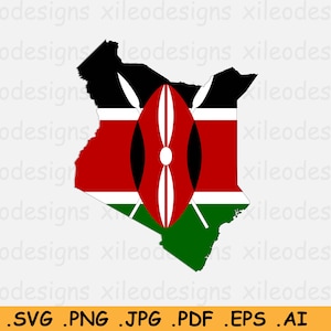 Kenia Kaart Vlag SVG, Keniaanse SVG Digital Download, Land Nation Silhouette Outline Atlas, Scrapbook Clipart Vector Icon - eps ai png jpg pdf
