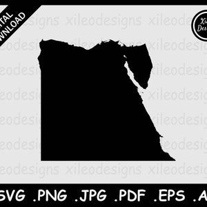 Egipto Mapa SVG, País egipcio Frontera Nacional Frontera, Silueta Negra Recorte Cricut Archivo Vector Icono, svg png jpg jpeg pdf ai eps