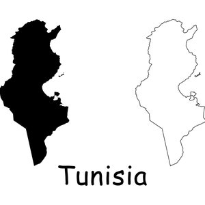Karte von Tunesien, tunesische Landkarte, schwarz und weiß detaillierte solide Umriss Boundary Map von Tunesien Sofortiger digitaler Download svg png eps ai