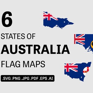 Australian States Flag Maps SVG - Individuelle Bordüre UmrissForm Atlas Geografie Cut File Clipart Icon Vektor, eps ai png jpg pdf