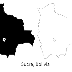 Sucre Bolivien Karte Hauptstadt Landort Pin Schwarz Weiß Silhouette Umriss Geografie Region Region Bolivien Landkarten jpg svg png ai eps