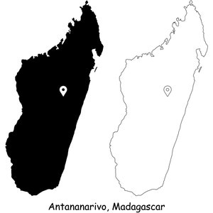 Antananarivo Madagaskar Karte Hauptstadt Landort Pin Schwarz Weiß Silhouette Umriss Geografie Region Landkarten jpg svg png ai eps