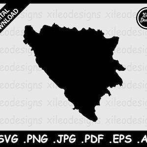 Bosnia y Herzegovina Mapa SVG, Frontera Nacional del País, Silueta Negra Recorte Cricut Archivo Vector, png jpg jpeg pdf ai eps