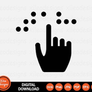 Braille ícone SVG Pessoa cega dedo toque ler letra sinal símbolo gráfico vetor clipart cricut digital download vetor png jpg eps pdf ai
