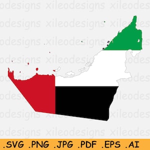 United Arab Emirates Flagge Karte, UAE SVG Cricut Cut File, Country Nation Silhouette Outline, Scrapbook Clipart Vektor Icon- eps ai png jpg pdf
