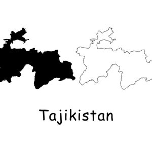 Kaart van Tadzjikistan, kaart van Tadzjikistan, zwart wit gedetailleerde ononderbroken lijn grens land Tadzjikistan kaart, Instant Digitale Download svg png eps ai